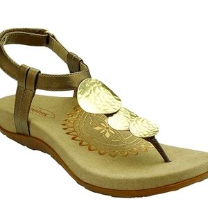 Aetrex shoes women's Olive gold thong sandal brand new inbox